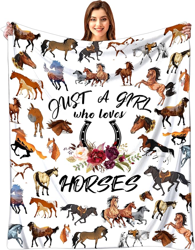 Horse Lovers Gift Throw Blanket, 'Just A Girl Who Loves Horses', 60" x 50"