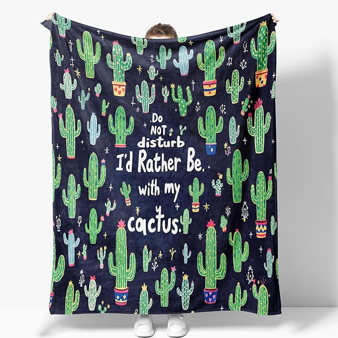 Cactus Blanket Gifts for Women Girls Mom Sister Birthday Christmas Valentines Presents Green Cacti Theme Decor Home Bedroom Living Room Couch Sofa Kids Adults Teen Soft Cozy Plush Fleece Throw 60"x50"