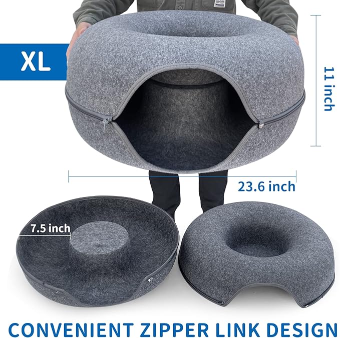 Cat Donut Tunnel, Cat Tunnel Bed for Indoor Cats Cave Bed, Scratch Resistant Donut Cat Bed. (Grey, 23 INCH 1 Pack)
