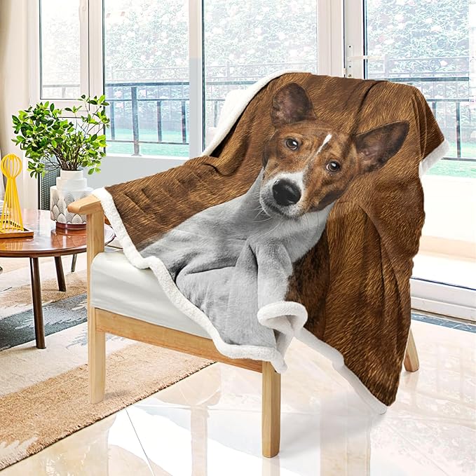 BlessLiving Basenji Throw Soft Blanket Sherpa Fleece Lined Blanket Pet and Dog Lovers Home Throw Blankets (Throw, 50 x 60 Inches)