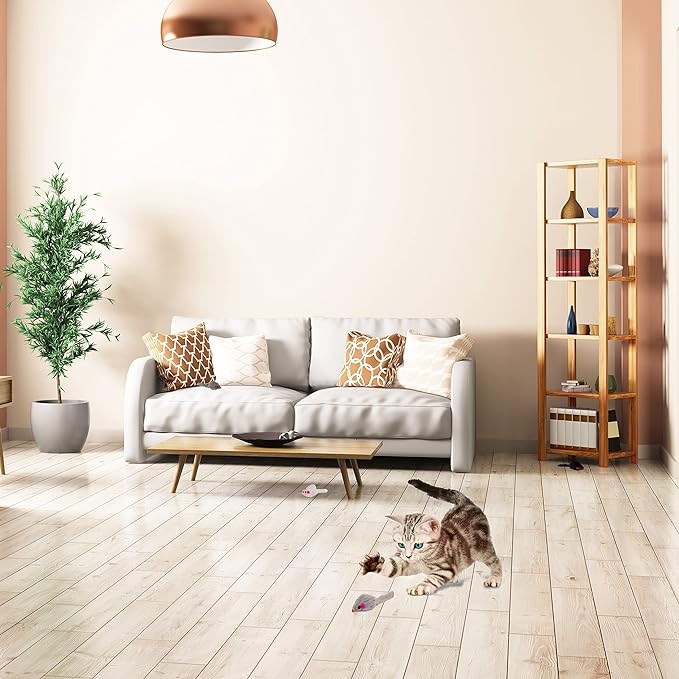 Penn-Plax Play Fur Mice Cat Toys | Mixed Bulk Bag of 12 Play Mice with Rattling Noise | 3 Color Variety Pack - CAT531, Black and White