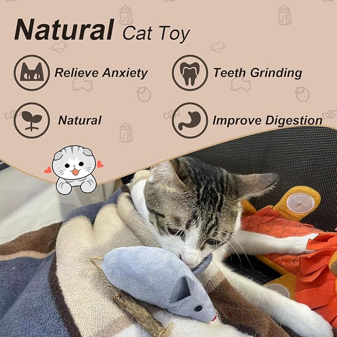 Andiker 3PCS Catnip Toys for Cats, Realistic Cat Mouse Toys with Silvervine Soft Plush Fabric Bite-Resistant Interactive Cat Toys for Indoor Cats Kittens to Bite Chew Teeth Cleaning