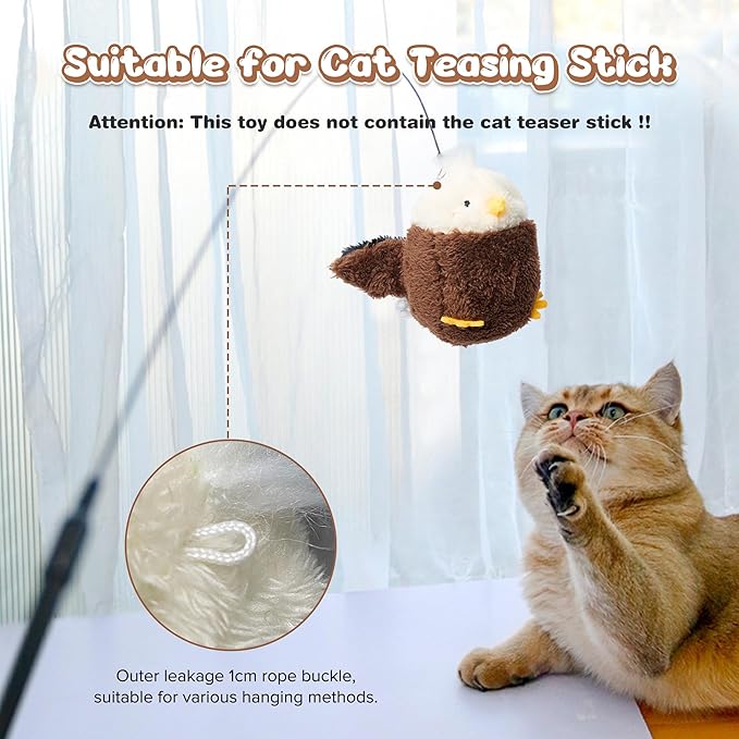 Cat Toys Intelligent Flapping Eaglet, Interactive Cat Toys for Indoor Cats Chase Exercise, Suitable for Cat Teaser Stick, Vivid Chirping, 3 Modes, Rechargeable