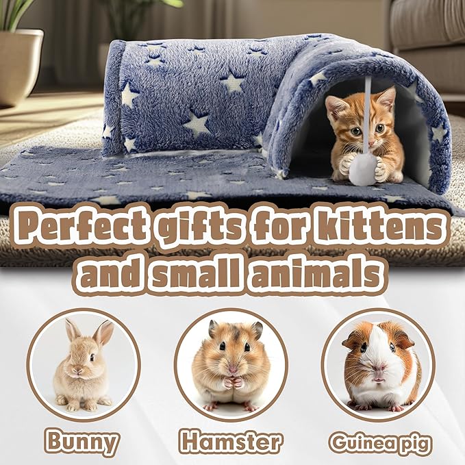 Kitten Tunnel Bed Mat, Glow in The Dark Kitten Bed for Indoor Kittens, Perfect Kitten Gift Toy with 3D Memory Foam, Detachable & Machine Washable, Non-Slip Bottom, Blue S