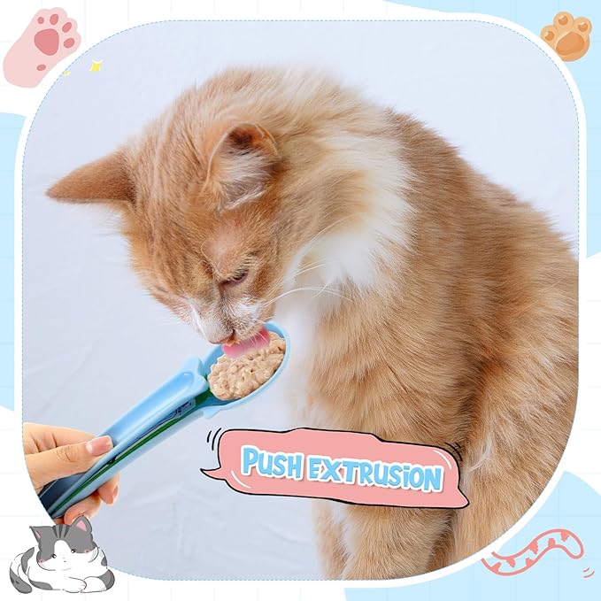 Baderke 2 Pieces Cat Strip Squeeze Spoon for Puree and Bisque Delectable Lickable Wet Treat Sliding Happy Spoon Liquid Snack Dispenser for Cat Feeder Pet Feeding Food Storage, Pink Blue