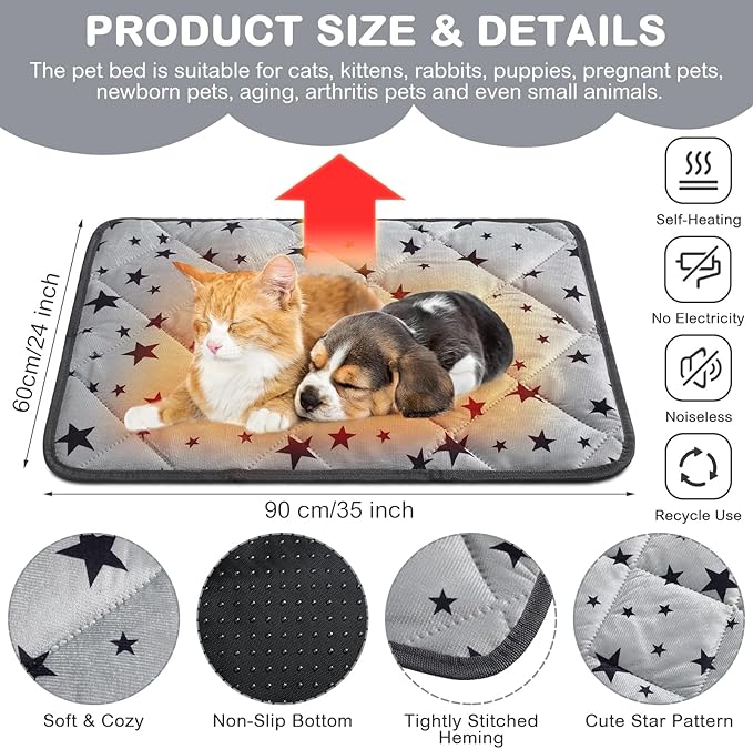 Namalu 4 Pack Self Warming Cat Bed Self Heating Cat Mat Star Pattern Soft Dog Crate Pad Thermal Pet Bed Mat Anti Slip Kennel Mat Washable Dog Cat Warming Bed for Outdoor Indoor Pet (24 x 35 Inch)