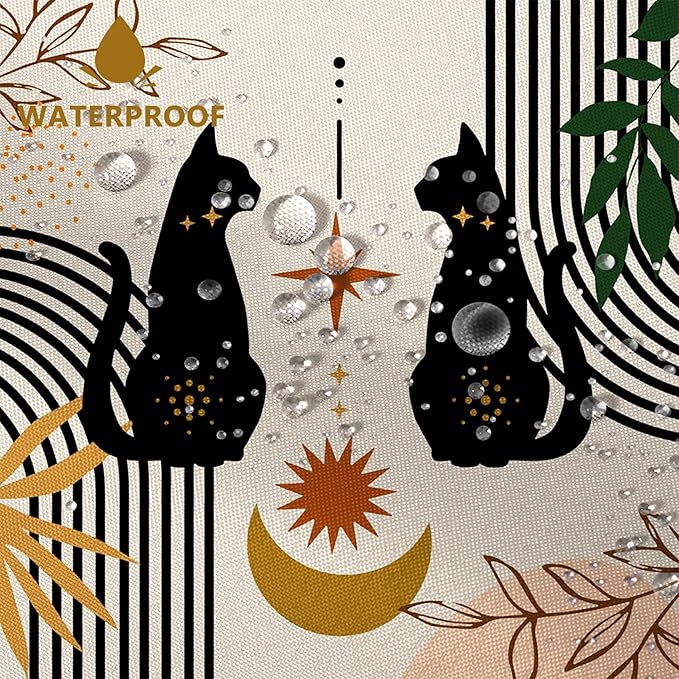 AWERT Boho Mid Century Cute Cat Shower Curtain for Bathroom with Hooks Minimalist Abstract Fabric Shower Curtain 60x72inch