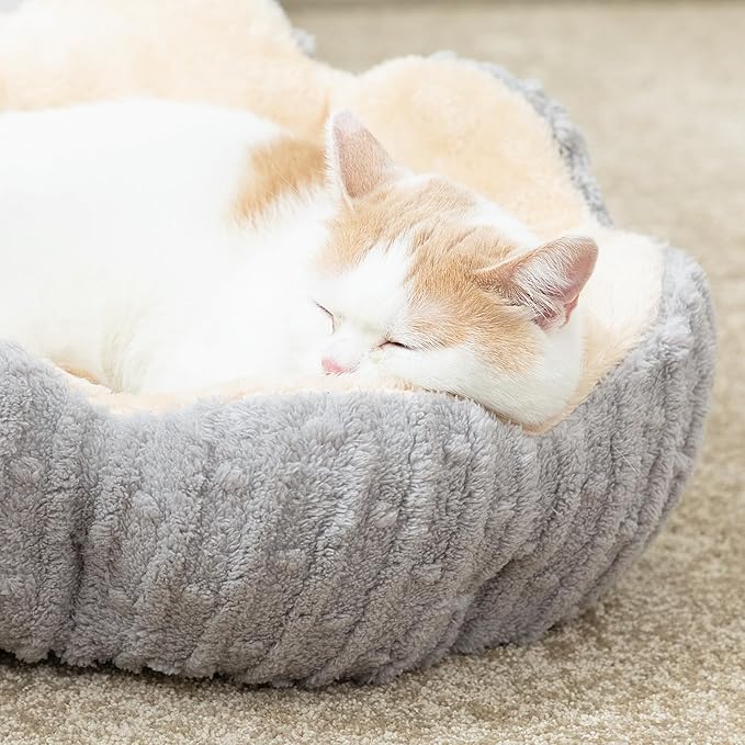 Hollypet Cozy Cat Beds for Indoor Cats - Cute Cactus Pet Bed, Fluffy Puppy Bed, Non-Slip Extra Small Dog Bed, Gray