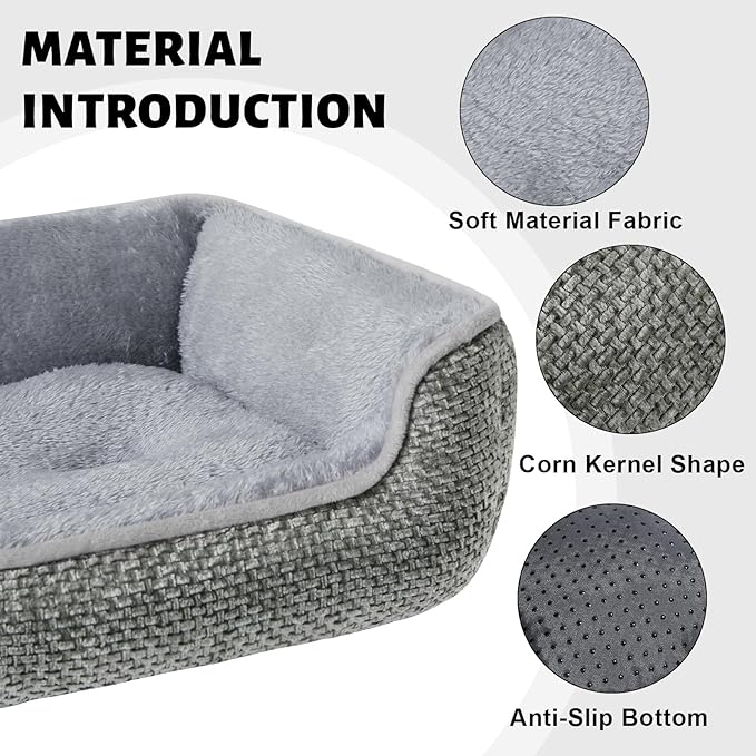 Dog Bed for Puppy & Cats Rectangle Washable Soft Orthopedic Pet Sofa Bed for Dog Cat Beds for Indoor Cats with Anti-Slip Bottom Dark Grey S