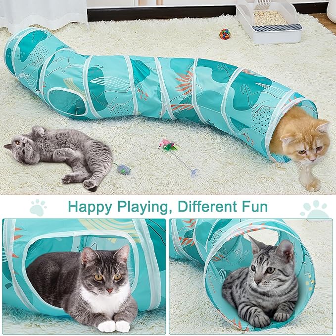 Glittme Cat Tunnel, Cat Tunnels for Indoor Cats, S-Shape Peekaboo Cat Cave with Cat Toys, Foldable Cat Tubes and Tunnels for Cats, Rabbit, Puppy, Guinea Pig