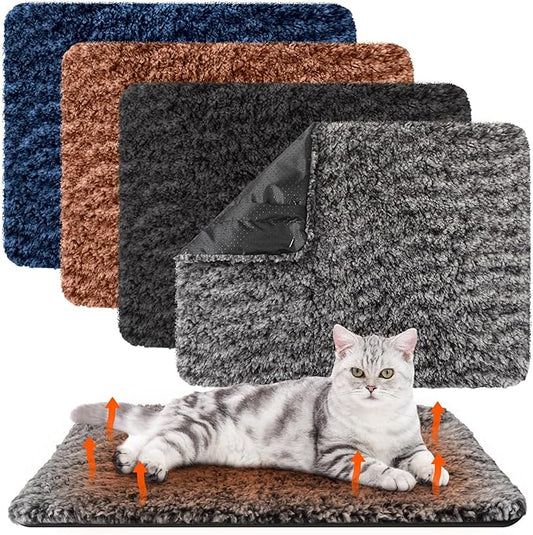4 Pack Self Warming Cat Pads Self Heating Cat Mat Thermal Pads for Small Dogs Washable Kennel Pad Mat with Removable Covers for Indoor Outdoor Pet (16 x 20 Inch,Grey,Brown,Navy Blue,Black)