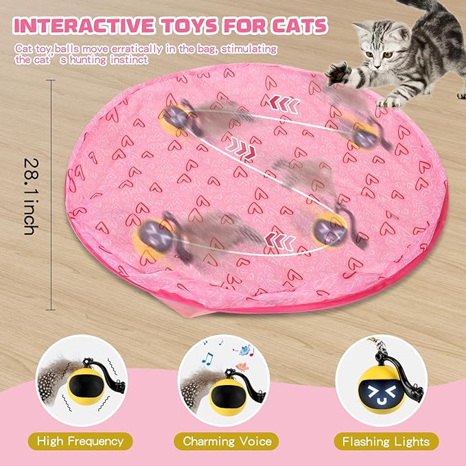 Interactive Cat Toys for Indoor Cats, Smart Cat Toy Ball Fast Rolling in Pouch, Hide and Seek Cat Toy for Indoor Bored Adult Cats, Remote Control Cat Hunting Toys, Motion Activated Chirping Cat Toy