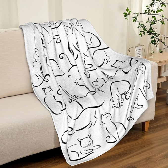 Cat Blanket Soft Cozy Flannel Throw Blanket Warm Lightweight Blankets Gifts for Cat Lovers Kids Girls Women Adults 80"x60"