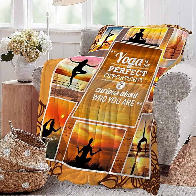 Yoga Sport Blanket Yoga Meditation Throw Blanket Ultra Soft Cozy Fleece Yoga Gift for Yoga Lover Fuzzy Plush Bedding Blankets for Kids Teens Adults Girls Boys Women Men 50"x40"
