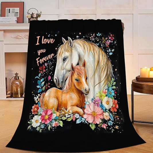 Soft Cozy Horse Plush Throw Blanket - Super Warm Fleece Fuzzy Bedding Blanket for Kids, Girls, Boys & Women - 50"X60"
