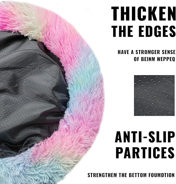 ShinHye Cat Bed Round Plush Fluffy Hooded Cat Bed Cave, Cozy for Indoor Cats or Small Dog beds, Soothing Pet Beds Doughnut Calm Anti-nxiety Dog Bed - Waterproof Bottom Washable (23×23inch, Multicolor)