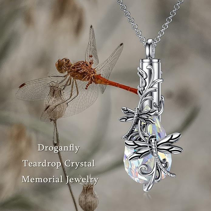 Animal Crystal Urn Necklace For Ashes Sterling Silver Butterfly Dragonfly Bee Phoenix Peacock Hummingbird Fox Angel Wing Pentagram Pentacle Cremation Necklace Heart Teardrop Urn Holder Necklaces For Women Memorial Jewelry
