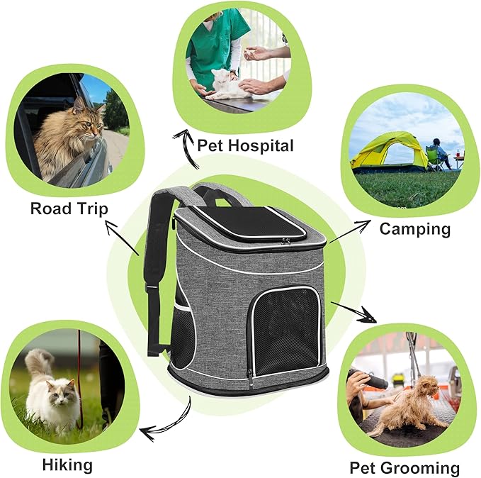 HiCaptain Pet Carrier Backpack for Small Dogs and Cats, Foldable Cat Carrier Backpack with Safety Lock Zipper and Breathable Mesh for Hiking Camping Travel Outdoor Use-Hold Pets Up to 17 Lbs