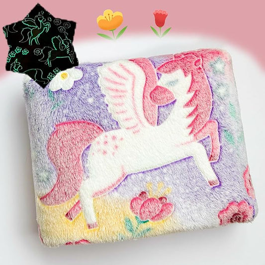 2025 Best Unicorns Gifts Glow in The Dark Blanket for Boys & Girls, Cozy Soft Fluffy Unicorn Flower Girls Throw Blanket, Kids Blanket with Storage Bag, 60x50, Red