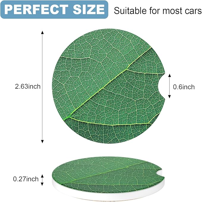 2 Pack Car Cup Holder Coaster, 2.63 inch Anti Slip Insert Absorbent Ceramic Car Coaster with Cork Base and Finger Notch, Cute Car Accessories Interior for Women, Cute Car Coasters., CH0025