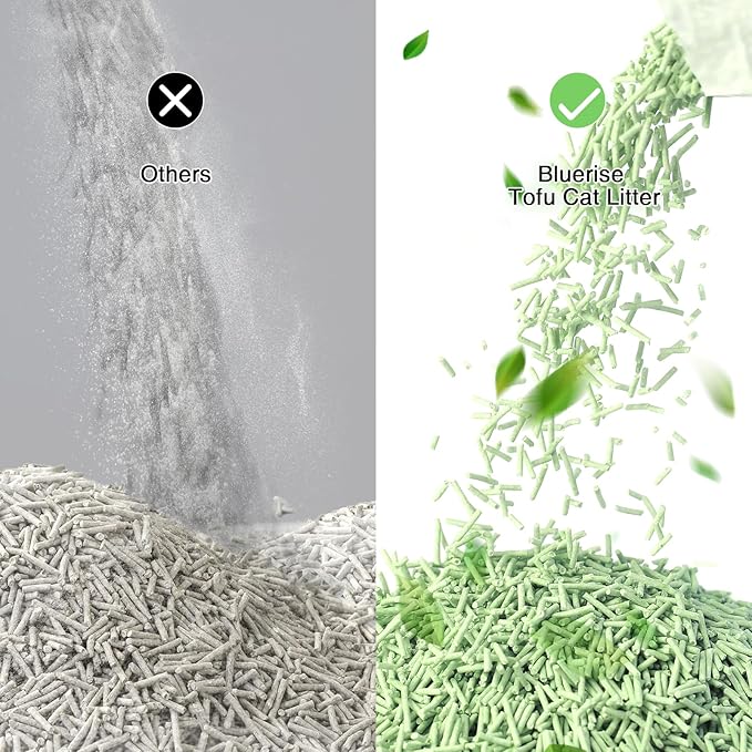 BLUERISE Tofu Cat Litter 6LB×2Bags Natural Cat Litter Flushable Toilet Quick Clumping Dust Free Odor Control Kitty Litter (Green Tea)