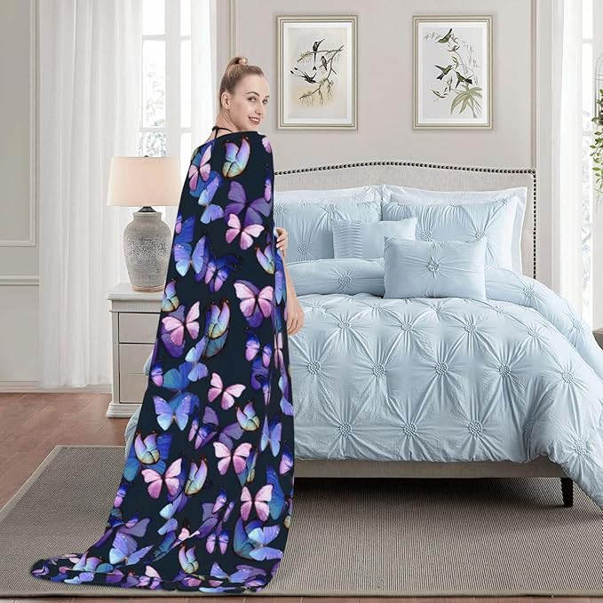 Butterfly Throw Blanket Cozy Flannel Fleece Blanket Air Conditioning Blanket for Living Rooms Sofa 60"x50"