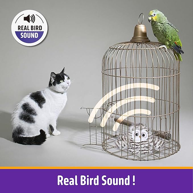 Interactive Cat Toy Rechargeable Automatic Chirping Owl Cat Toy with Catnip, Auto Beating Wings Flying Bird Cat Toys for Indoor Cats to Play Alone, Never Boredom