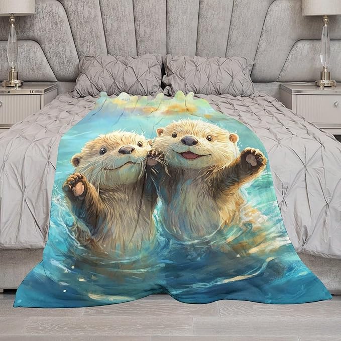 Otter Gifts for Girls & Boys - Soft, Warm Fleece & Flannel Plush Blankets for Bed, Sofa, Couch - 50"x60"