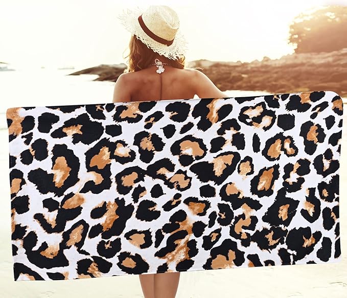 LIVILAN Small Leopard Cheetah Print Beach Towel, 24”x48”, Microfiber, Lightweight, Thin, Quick Dry, Sand Proof, Ideal for Swim, Bath, Pool, Unique Black and White Leopard Print Gifts for Women, Kids