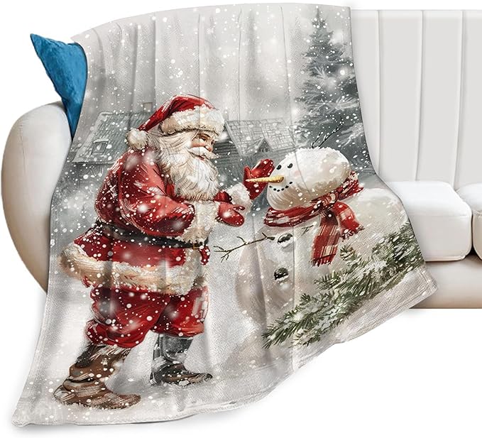 Snowman Blanket for Women Santa Claus Throw Blanket Snowman Decor Merch Cozy Fuzzy Warm Soft Plush Flannel Fleece Lightweight Bedding for Men Boys Kids Girls Couch Bed Sofa 50"X40"