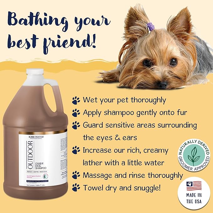 Bobbi Panter Charlie Outdoor Dog Shampoo to Protect Fur & Moisturizes Skin, Natural Ingridients, Tear-Free, pH-Balanced, Concentrated 20:1 Formula, Clove & Cedarwood Scent, 1 Gal.