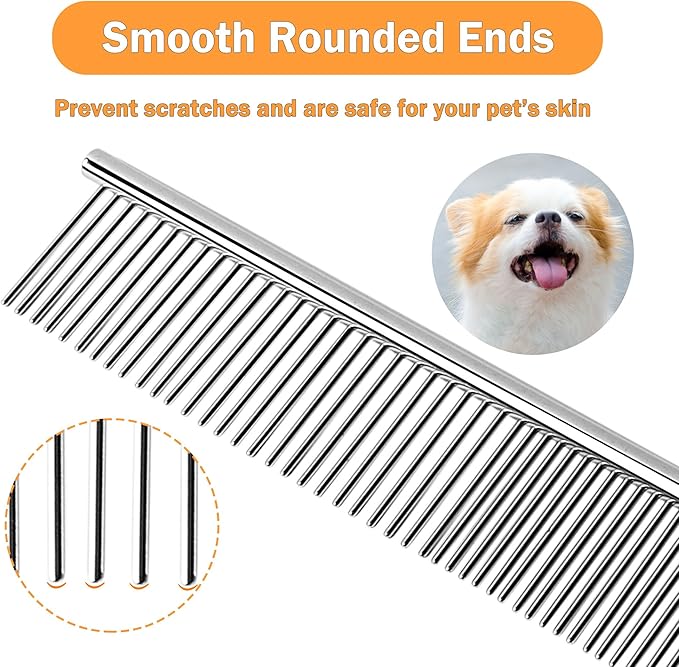 uxcell 1 Pack Dog Grooming Comb Metal Dog Comb for Removing Matted Fur Pet Dematting Comb with Rounded Teeth Prevents Tangles and Knots for Long and Short Haired Dogs Cats, 7.5IN