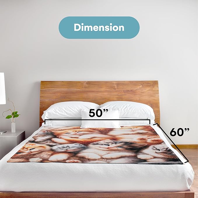 Dawhud Direct Fleece Throw Blanket - Adorable Kitten, Soft and Warm Kitten Blanket - Ideal Cat Themed Throw Blanket for Cat Lovers - Cozy Fleece Blanket for Couch, Home or Travel - 60 x 50 inches