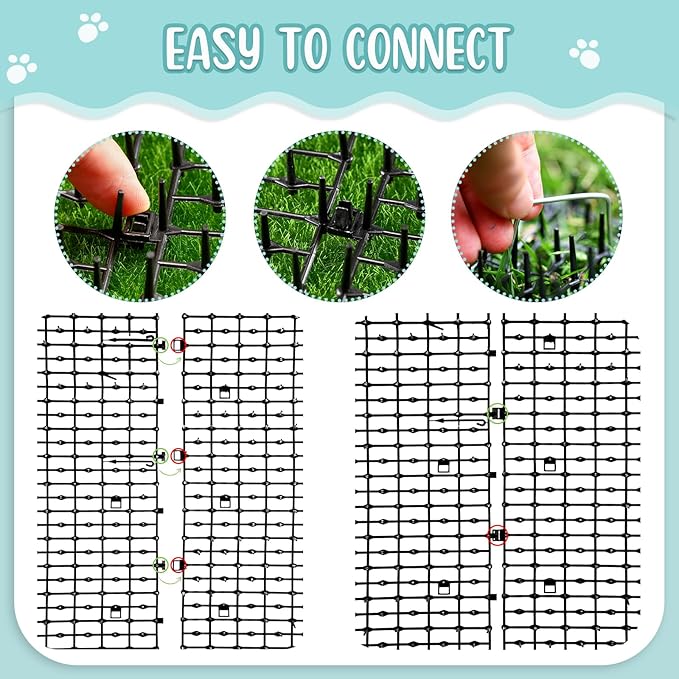 Sanwuta 2 Pcs 26.3 ft Cat Spike Mat Outdoor Cat Deterrent Mat with Spikes Prickle Strips Indoor Dog Digging Deterrent Anti Cats Network Cat Spikes with 10 Staples for Garden Fence (Black)