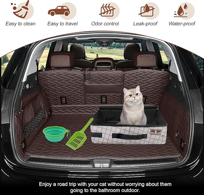 HiCaptain Portable Cat Travel Litter Box with Lid, Collapsible Travel Litter Box for Small Medium Cats, Leak Proof, Odor Free, Waterproof Foldable Standard Litter Carrier Box for Outdoor - Khaki