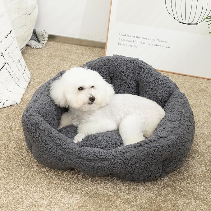 Hollypet Sherpa Fleece Dog Bed, Self-Warming Pet Bed for Small-Sized Dogs Cats Sleeping Bag Cushion, Rectangular Pet Bed, Deep Gray