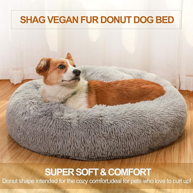 JEMA Calming Small Dog Beds for Small Dogs,Washable Donut Cuddler Pet Bed Cushions,Durable & Cozy Soft Dog Bed with Removable Pad 22 Inch