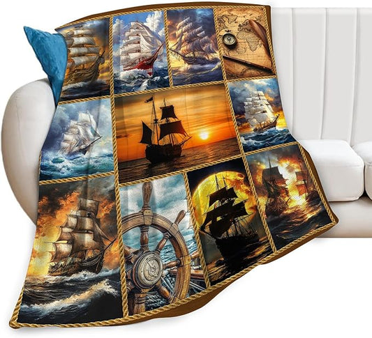 Nautical Throw Blanket Ultra Soft Cozy Navigation Sailboat Blanket Fleece Fuzzy Plush Nautical Lovers Decor Gifts for Women Girls Adults Couch Sofa 50"x40"