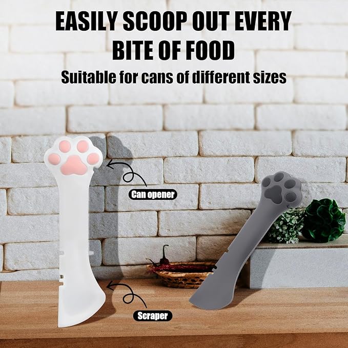 BOXOB 2pcs Pet Food Can Spoon, Silicone Dog Food Can Opener Cute Dog Cat Paw Scoop for Wet Food Pet Can Spatula Multifunctional Mixing Spoon for Cat Dog Wet Dry Canned Food Pet Supplies (White, Grey)