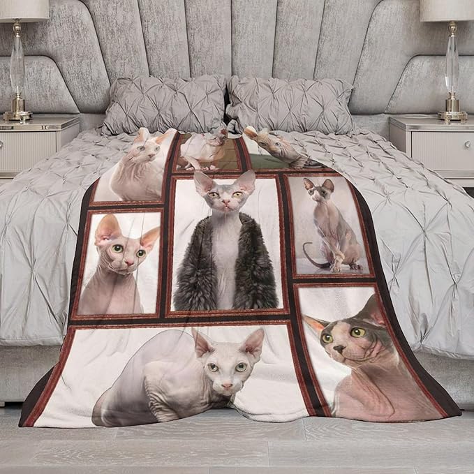 Hairless Cat Blanket Hairless Cat Gifts for Girls Boys Woman Kids Hairless Cat Lover Throw Blankets Soft Blanket Warm Fleece Flannel Plush Blankets for Bed Sofa Couch 50"x60"