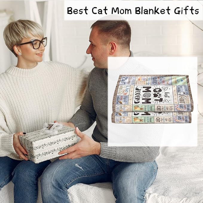 Cat Mom Throw Blanket - Cats Mom Gifts for Cats Lovers Cat Mom Ever Throw Blanket Soft Flannel Blanket Gift for Women Pets Lover Gifts for Cats Owners Mother Chair Sofa Bed Home Decor 60x50