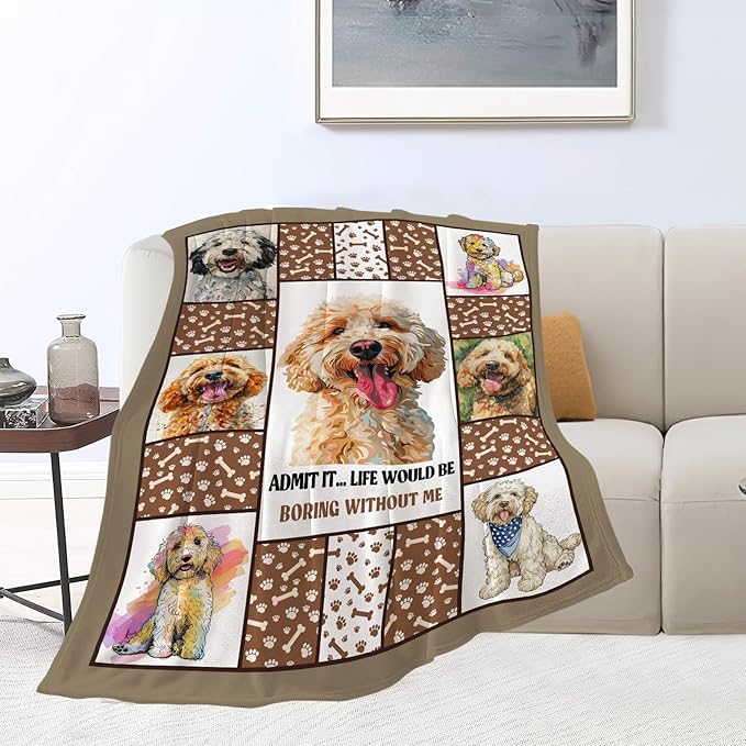 Golden Doodle Dog Blanket Goldendoodle Decor Throw Blanket Warm Soft Plush Lightweight Fleece Flannel Cute Animals Blanket Gifts for Dog Lovers Girls Boys Women Men for Winter Couch Bedding 50"X60"