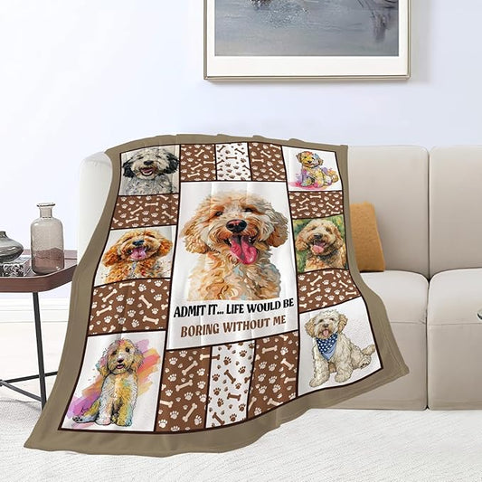 Golden Doodle Dog Blanket Goldendoodle Decor Throw Blanket Warm Soft Plush Lightweight Fleece Flannel Cute Animals Blanket Gifts for Dog Lovers Girls Boys Women Men for Winter Couch Bedding 50"X60"