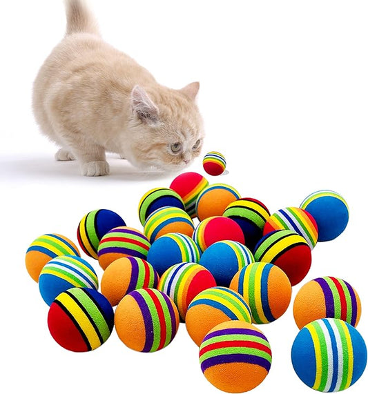 PET SHOW 50pcs 1.4" Interactive Cat Toy Balls for Indoor Cats Colorful Rainbow Soft Foam Kitten Toys Ball for Small Dogs Puppies Quiet Playing Stuff 5 Colors