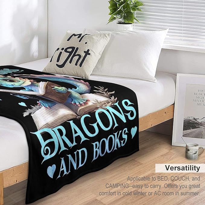 Just A Girl Who Love Dragons and Book Blanket Dragons Gifts for Girls Boys Woman Kids Read Lover Throw Blankets Soft Blanket Warm Fleece Flannel Plush Blankets for Bed Sofa Couch 40"x50"