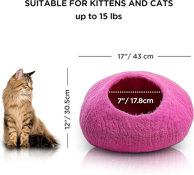 Woolygon Premium Wool Cat Cave Bed - Felt Cat Cave Handmade from 100% Merino Wool, Eco-Friendly Felt Cat Bed for Indoor Cats and Kittens