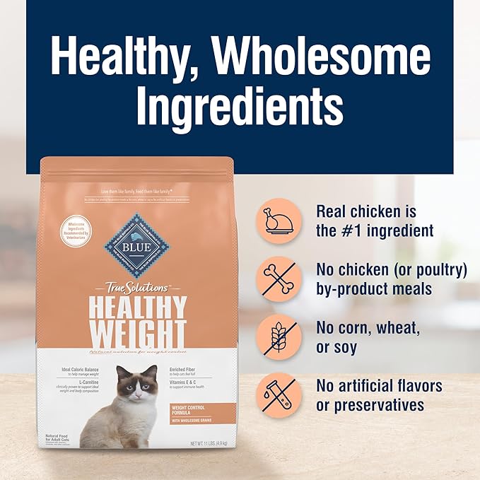 Blue Buffalo True Solutions Healthy Weight Natural Weight Control Adult Dry Cat Food, Chicken 11-lb Bag
