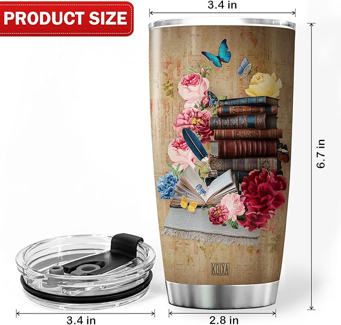 Book Lover Insulated Tumbler Drink Tea Read Books Inspirational Mug With Lid 20oz Vintage Bookworm Bookish Coffee Cup Reading Themed Gifts For Women Stainless Steel Tumblers
