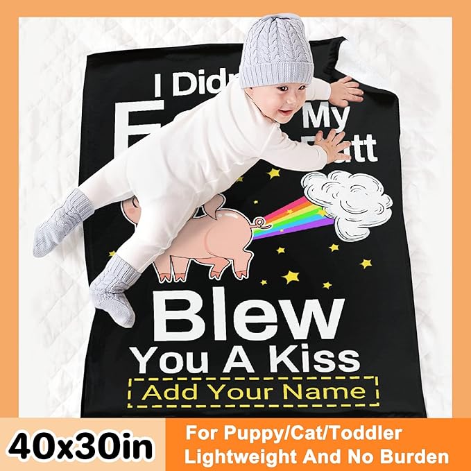 Custom Funny Pig Blanket Gift for Men Women, 50x60 Inches Soft Flannel Cozy Throws Blankets Funny Gift Idea for Adult Teen Kids Girls Boys Animals Pattern for Birthday Christmas Bed Sofa Couch