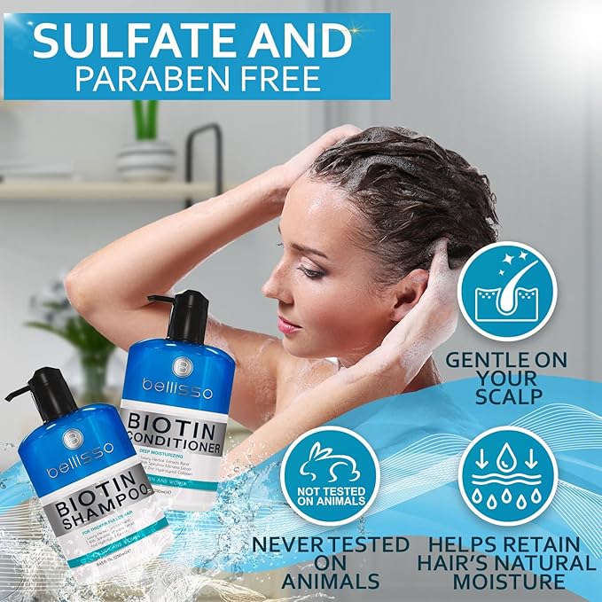 Biotin Shampoo and Conditioner Set - Sulfate and Paraben Free Treatment for Men and Women - Hair Thickening Volumizing Products to Help Boost Thinning Hair with Added Keratin